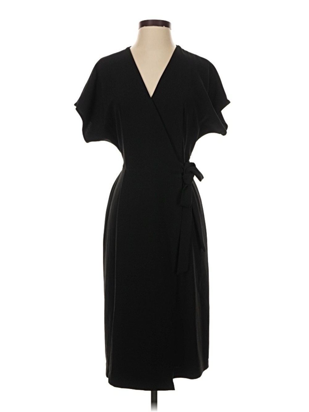 Charles Henry Black Wrap-Style Midi Dress
